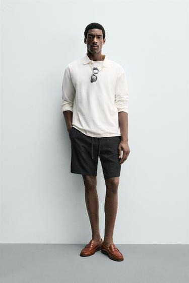VISCOSE/LINEN RELAXED FIT BERMUDA SHORTS - Black by Zara