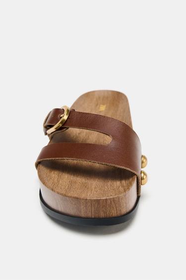 LEATHER STRAPPY PLATFORM SANDALS - Brown by Zara - Image 3