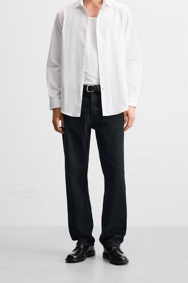 JEANS STRAIGHT FIT ENCERADO - Azul de Zara