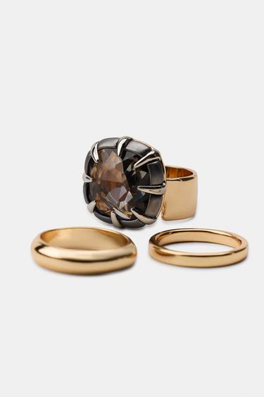 PACK OF 3 GEMSTONE RINGS - Golden by Zara - Image 4