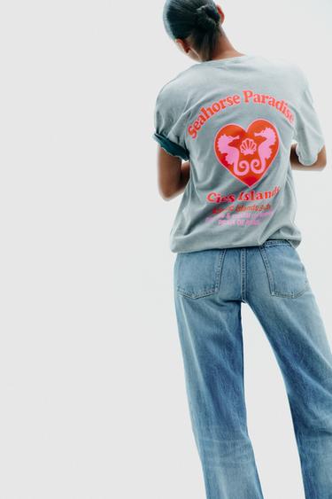 BASKILI YIKANMIŞ EFEKTLİ T-SHIRT