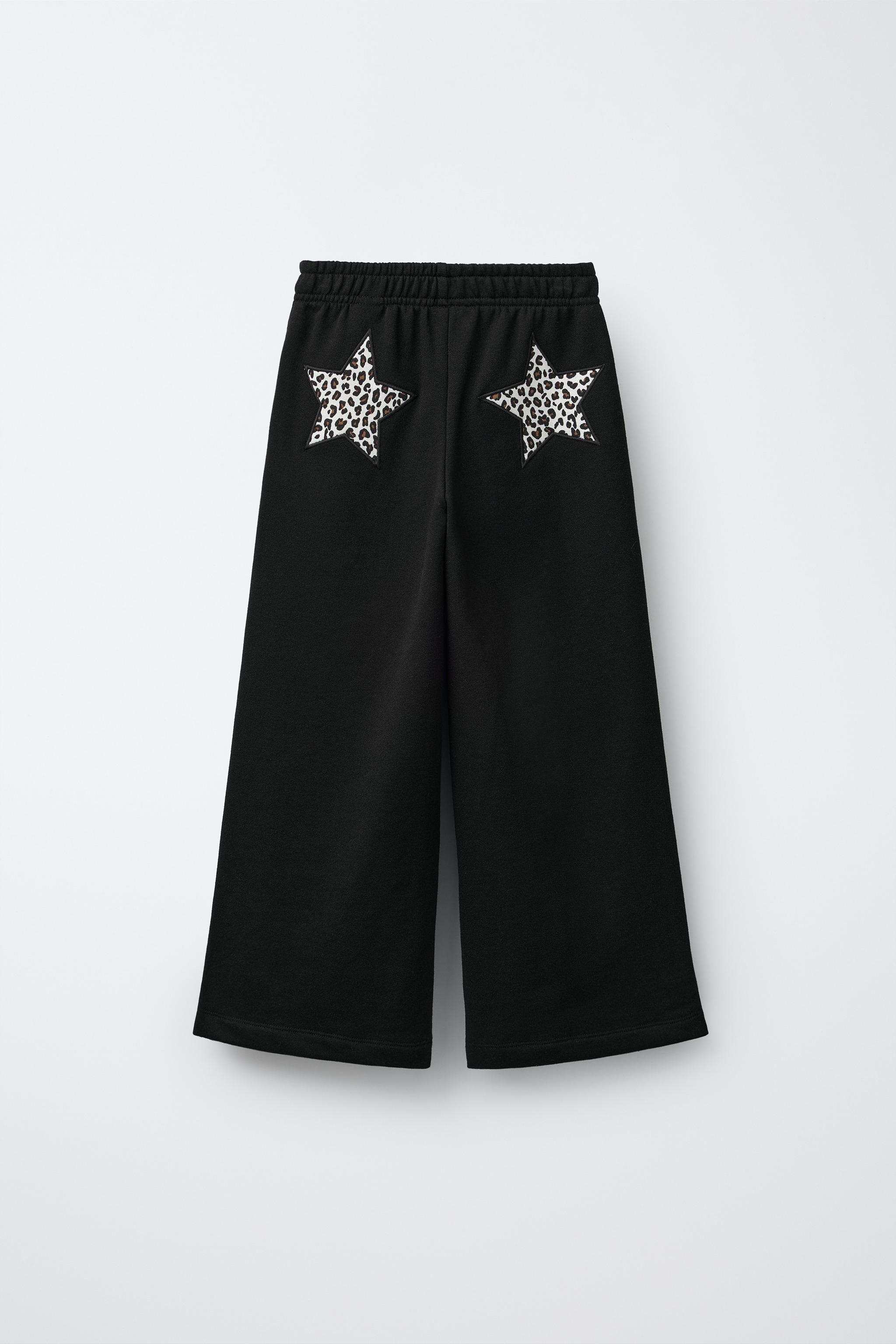STAR WIDE LEG FLEECE PANTS - Black | ZARA United States