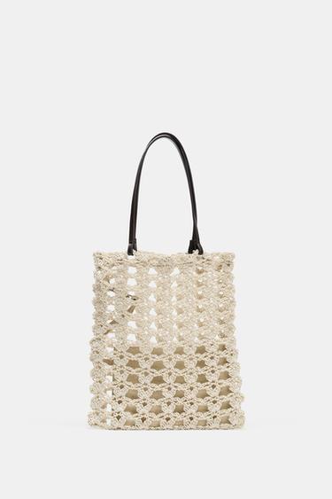 Zara CROCHET MINI TOTE - Light beige