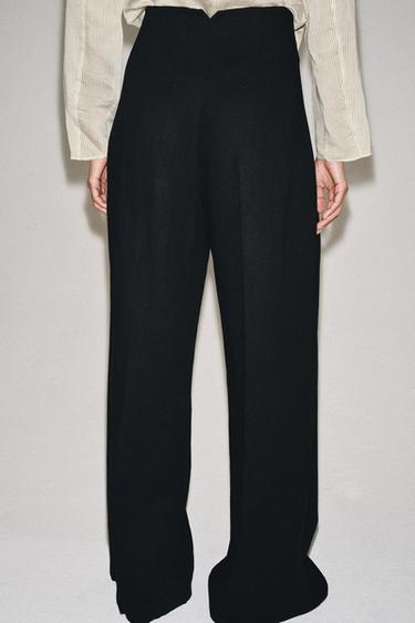 ZW COLLECTION HIGH-WAIST LINEN BLEND TROUSERS - Black by Zara - Image 4