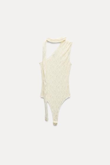 BODY ASYMÉTRIQUE EN DENTELLE - Écru de Zara - Image 0