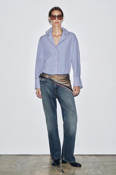 جينز ZW COLLECTION BAGGY بوشاح وخصر منخفض - أزرق by Zara