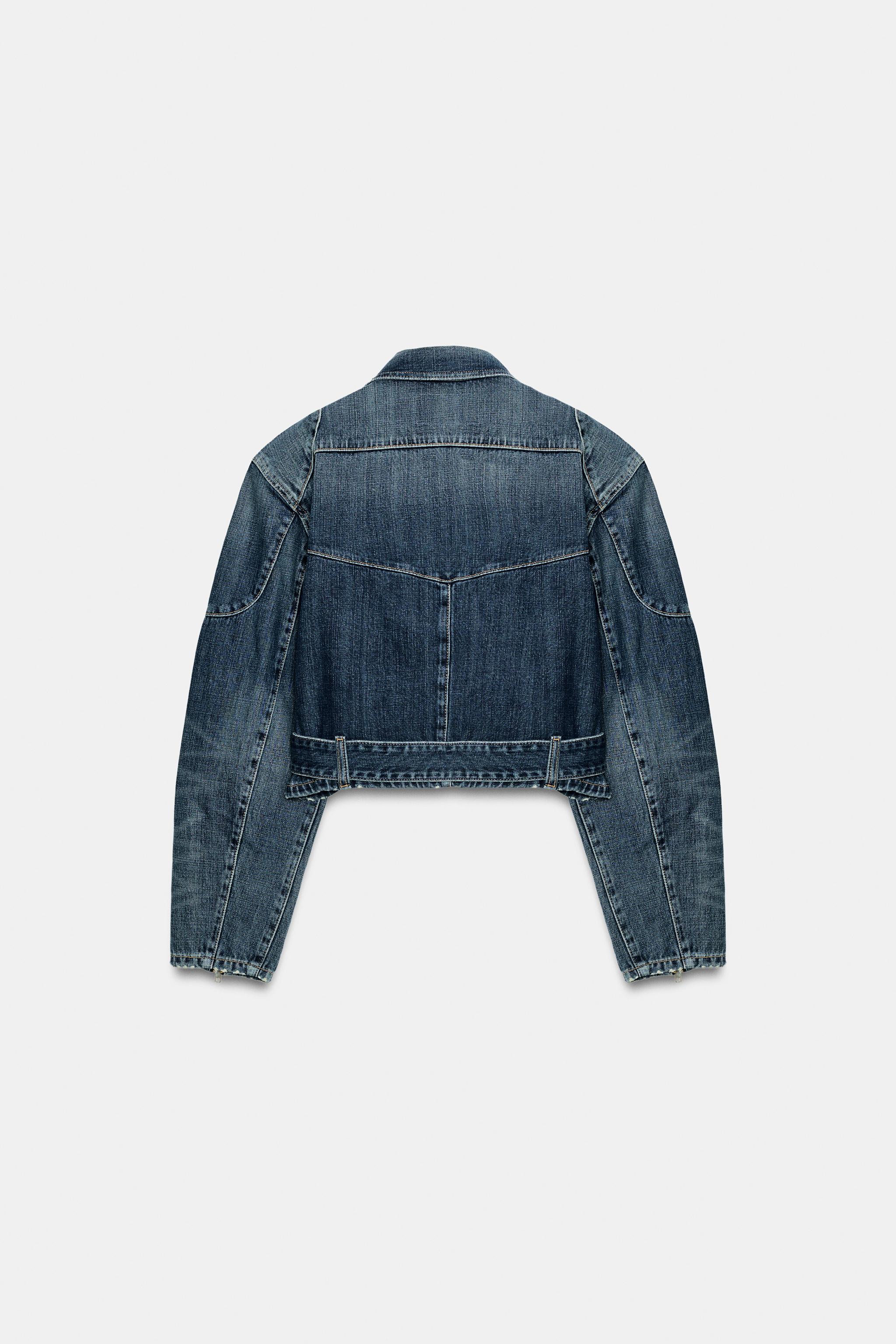 Женские куртки Zara TRF DENIM BIKER JACKET WITH BELT — фото 9