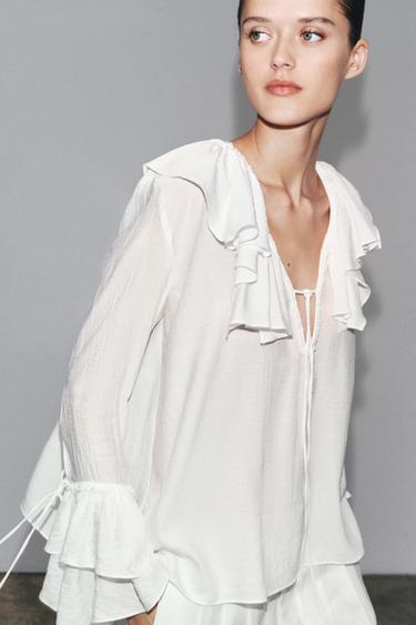 ZW COLLECTION SHIRT WITH RUFFLES - White by Zara - Image 1