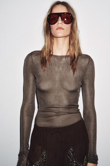 BODY EN MAILLE 100 % VISCOSE - Marron de Zara - Image 1