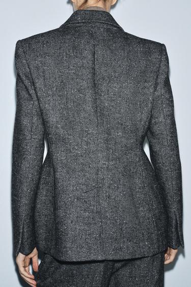 BLAZER PÉPLUM AVEC LAINE ZW COLLECTION - Noir / Blanc de Zara - Image 3