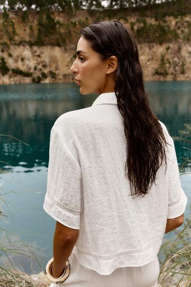HEMSTITCH SHORT SHIRT - Oyster-white by Zara - Image 4