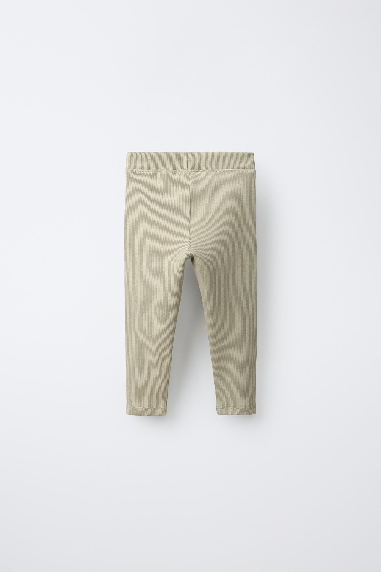 LABEL DETAIL RIBBED LEGGINGS — Light khaki