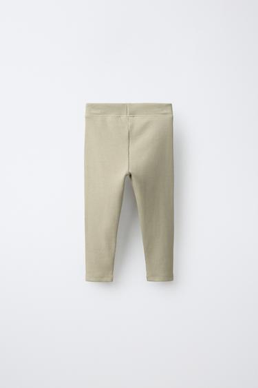 LABEL DETAIL RIBBED LEGGINGS — Light khaki 2