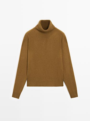 Pull à col roulé en laine mélangée - vert délavé de Zara
