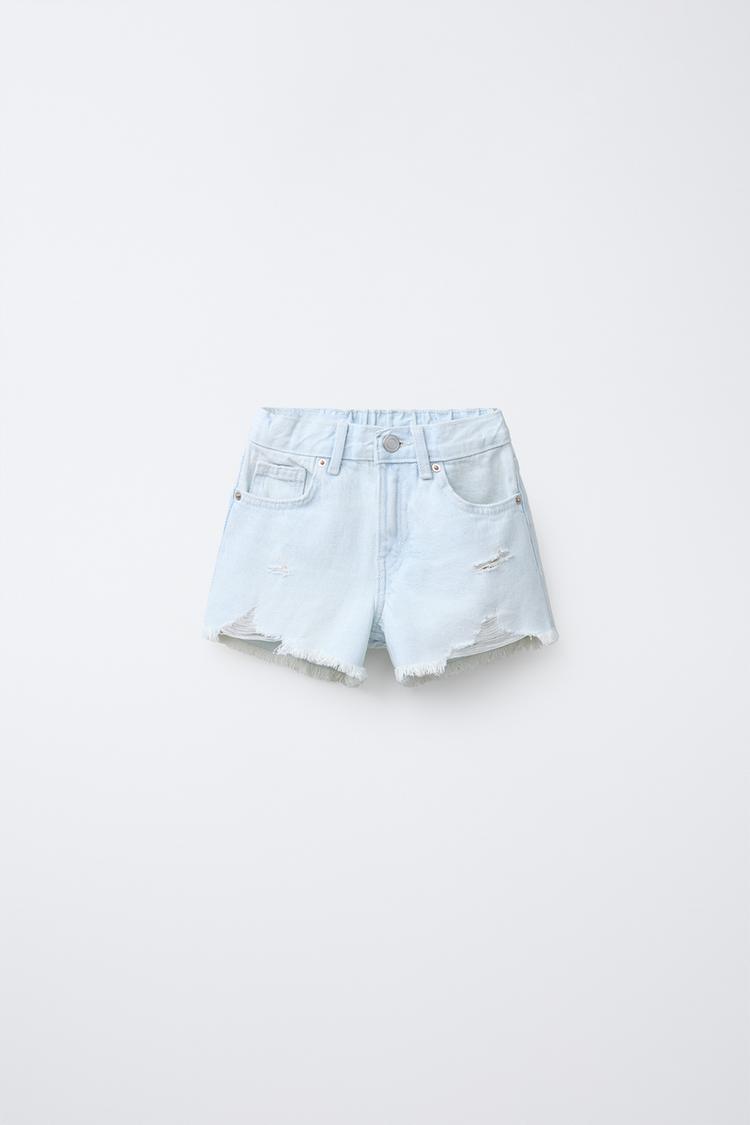 RIPPED DENIM BERMUDA SHORTS Sky blue ZARA India