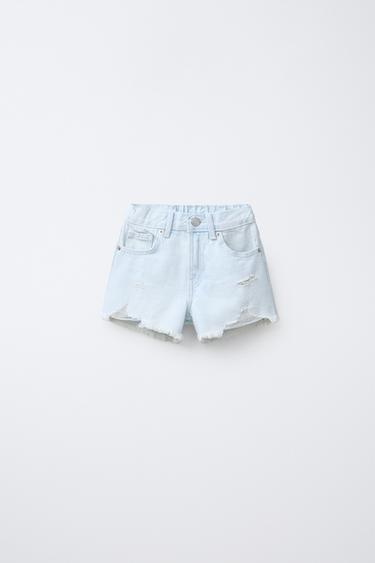 RIPPED DENIM BERMUDA SHORTS - Sky blue by Zara - Image 0
