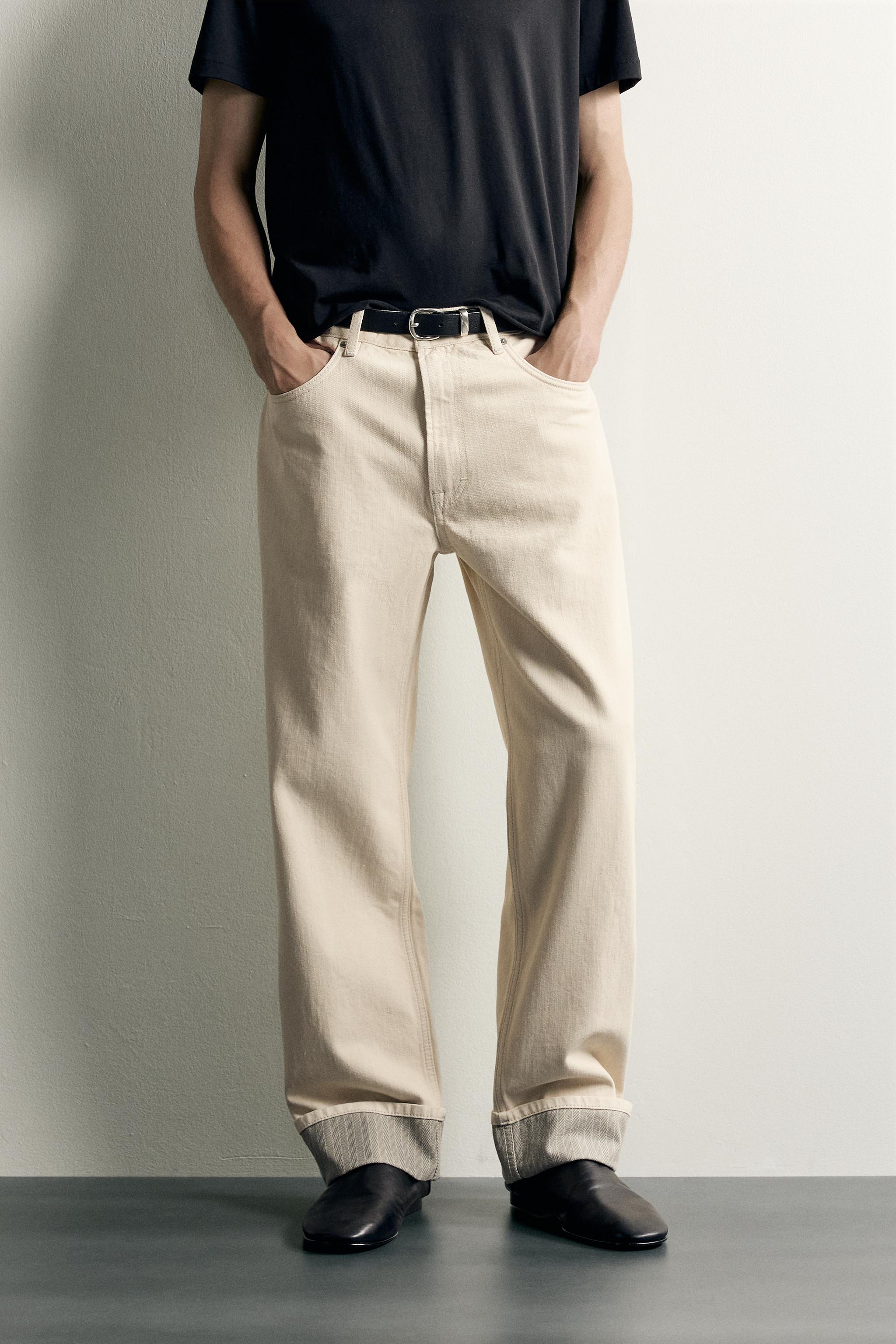 Contrast Cuff Straight Fit Jeans — Ecru