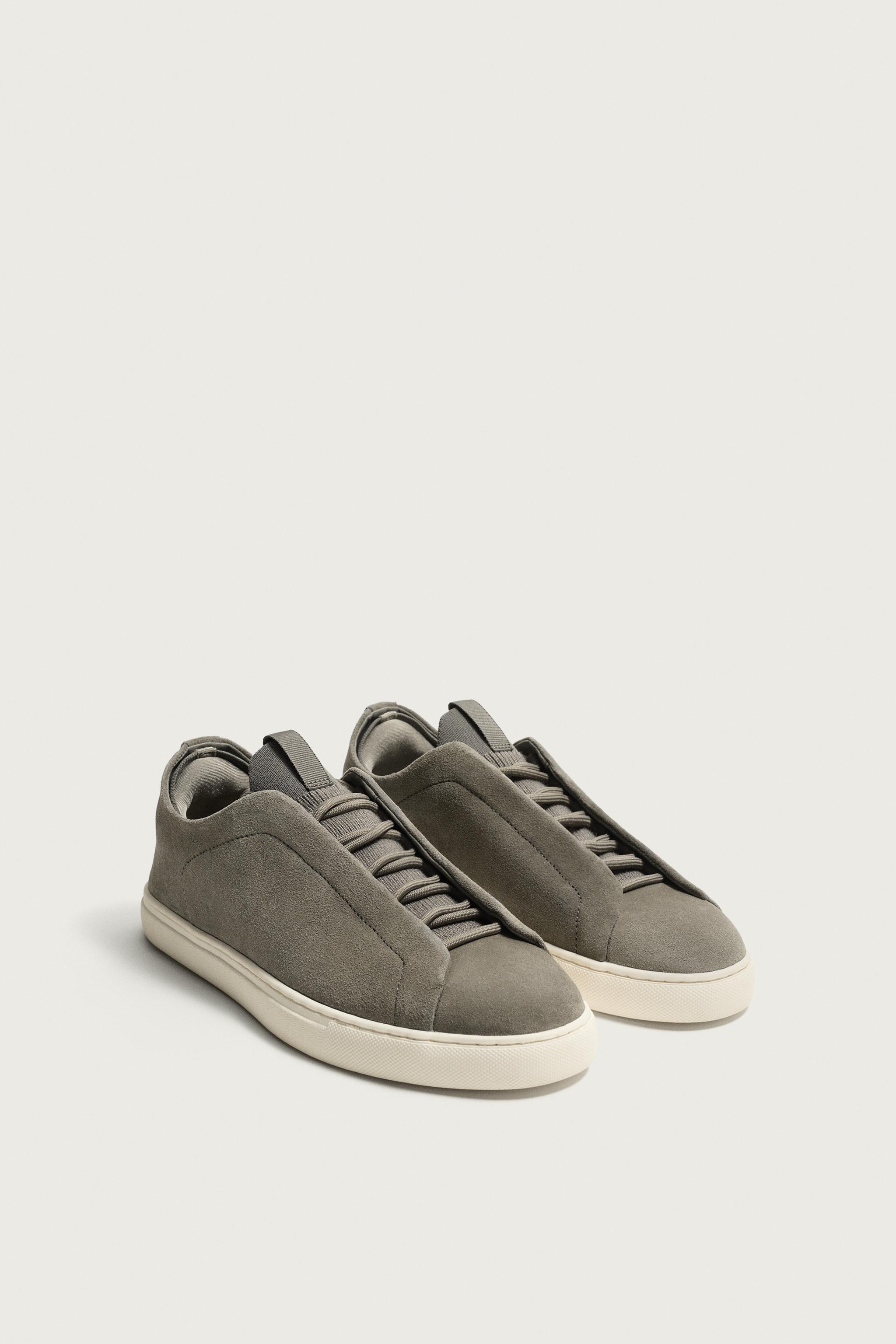 LEATHER SNEAKERS — Taupe Gray