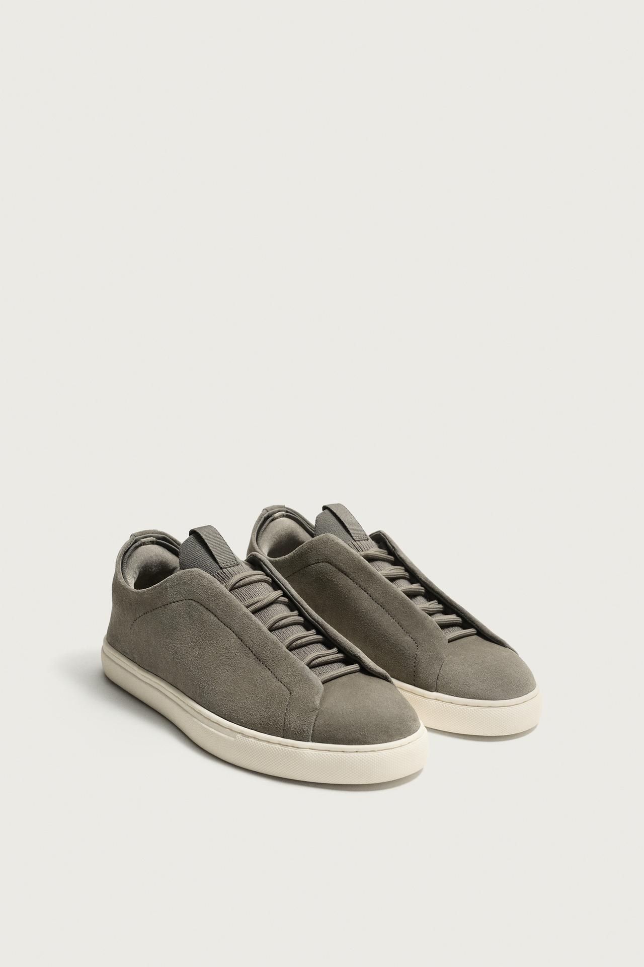 LEATHER SNEAKERS — Taupe Gray
