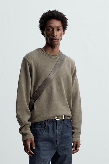 Zara TURN-UP CUFF SWEATER - Brown / Green