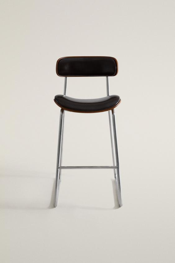STAINLESS STEEL AND LEATHER BAR STOOL - Chocolate brown by Zara - Image 0