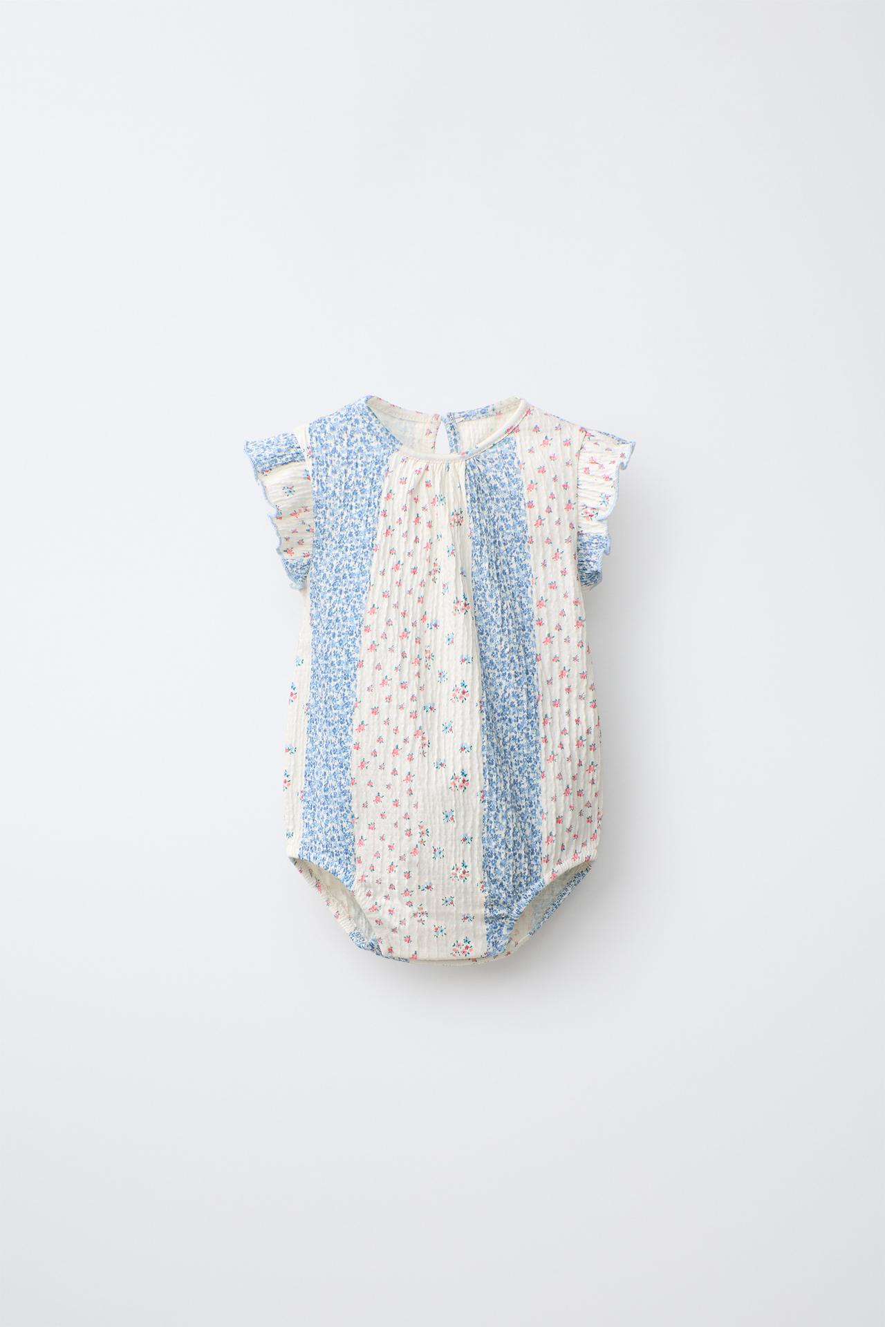 FLORAL PATCHWORK BODYSUIT — Blue / White