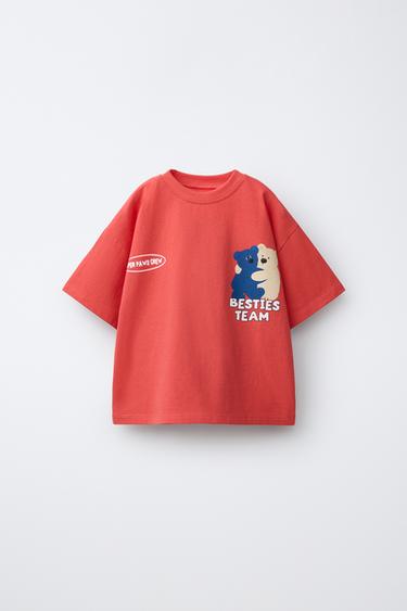 BEAR PRINT T-SHIRT - Red / Coral by Zara - Image 0