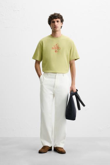 EMBROIDERED SLOGAN T-SHIRT - Pistachio by Zara - Image 1