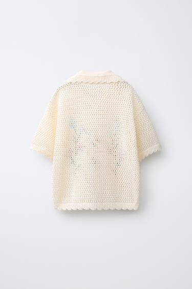 EMBROIDERED KNIT POLO SHIRT - Oyster-white by Zara - Image 1