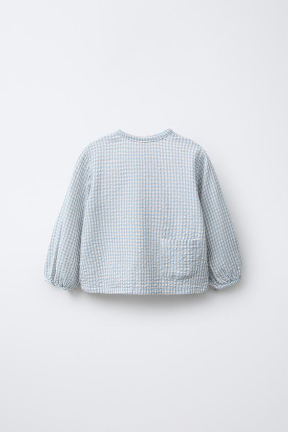 HEMD MIT STRUKTURMUSTER UND KAROS Sandfarben Blau ZARA HEMD MIT STRUKTURMUSTER UND KAROS Sandfarben Blau ZARA
