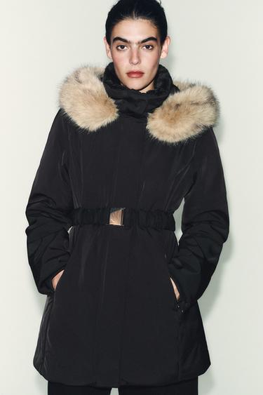 ANORAQUE ACOLCHOADO CAPUZ EFEITO DE PELO WATER AND WIND PROTECTION - Preto da Zara