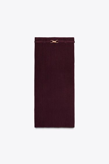 RIBBED KNIT SKIRT - Burgundy by Zara - Image 4