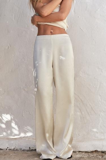 Zara SATIN EFFECT STRAIGHT LEG PANTS - Soft gold