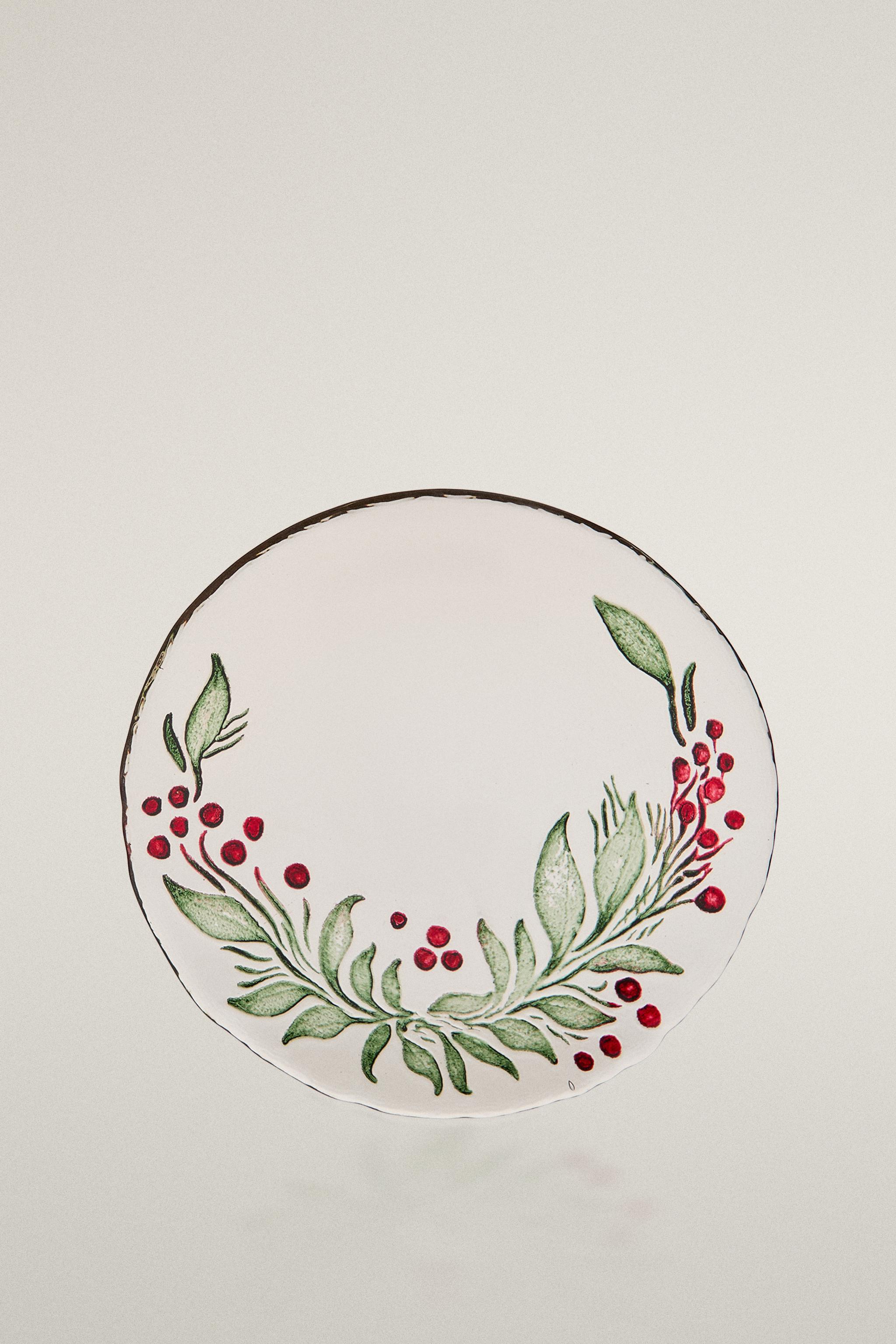 ZARA  お皿 CHRISTMAS GARLAND GLASS SIDE PLATE - Green | ZARA United States