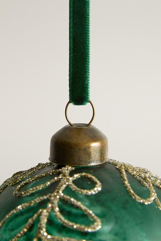 ORNEMENT BOULE VERRE FEUILLES NOËL - Vert | ZARA France
