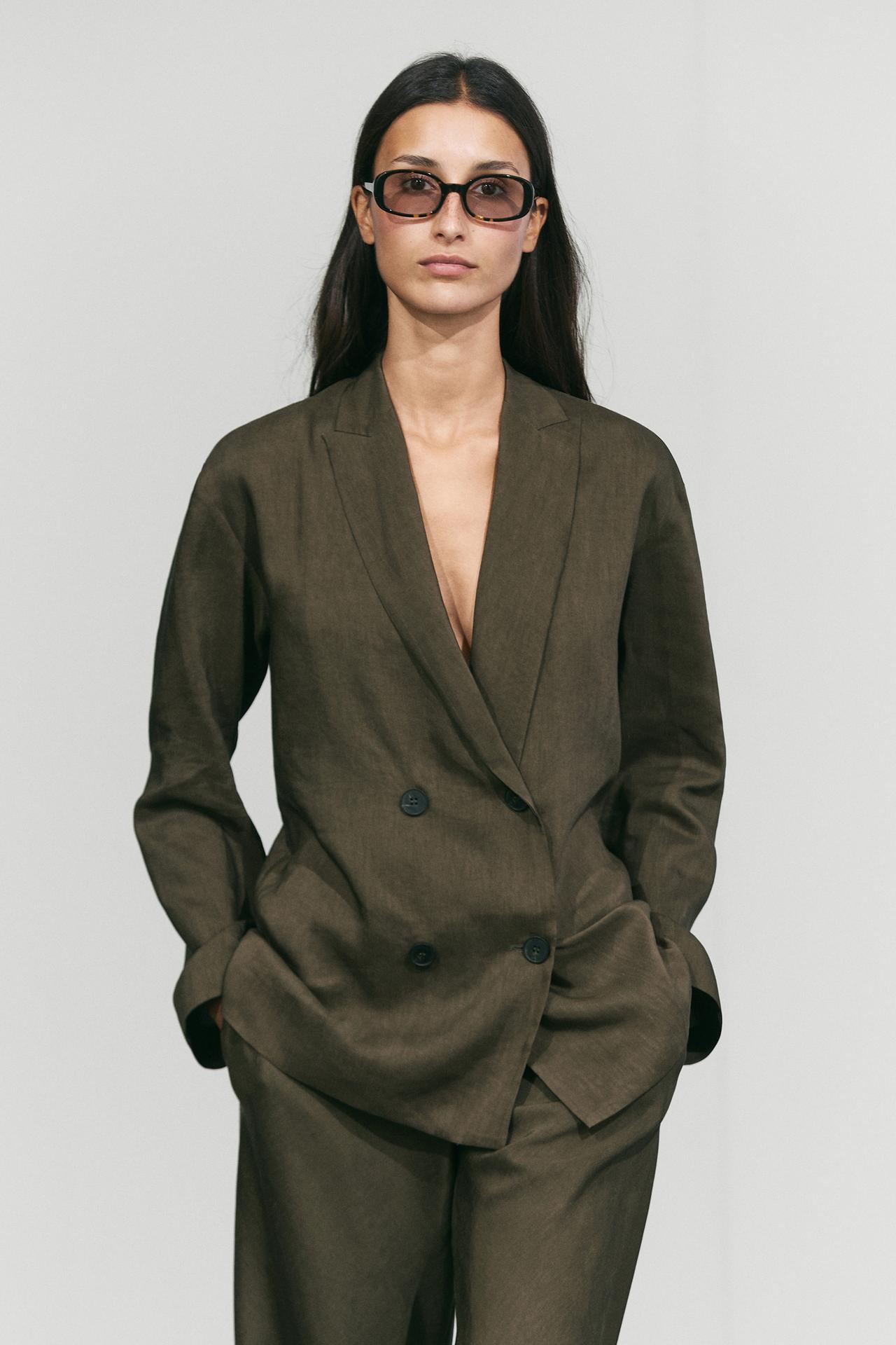 Fluid total-look blazer — Dark khaki