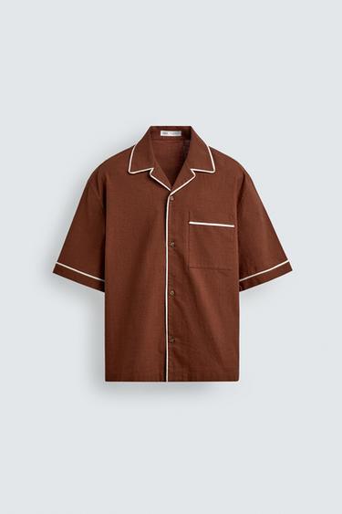 RELAXED FIT SHIRT WITH CONTRAST PIPING - Brick by Zara