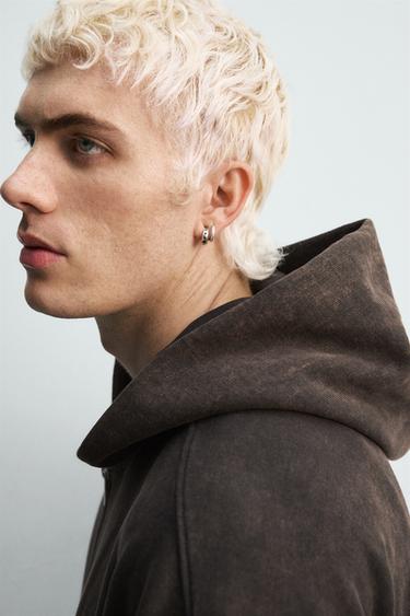 سويت شيرت CROPPED FIT بغطاء رأس - بني الخاص بـ Zara