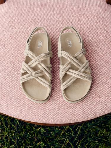 ROPE DETAIL LEATHER SANDALS - Sand Brown by Zara - Image 0