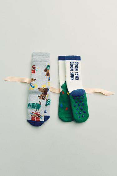 2ER-PACK ANTI-RUTSCH-SOCKEN MIT HUND- UND BAUMMOTIV - Grün von Zara