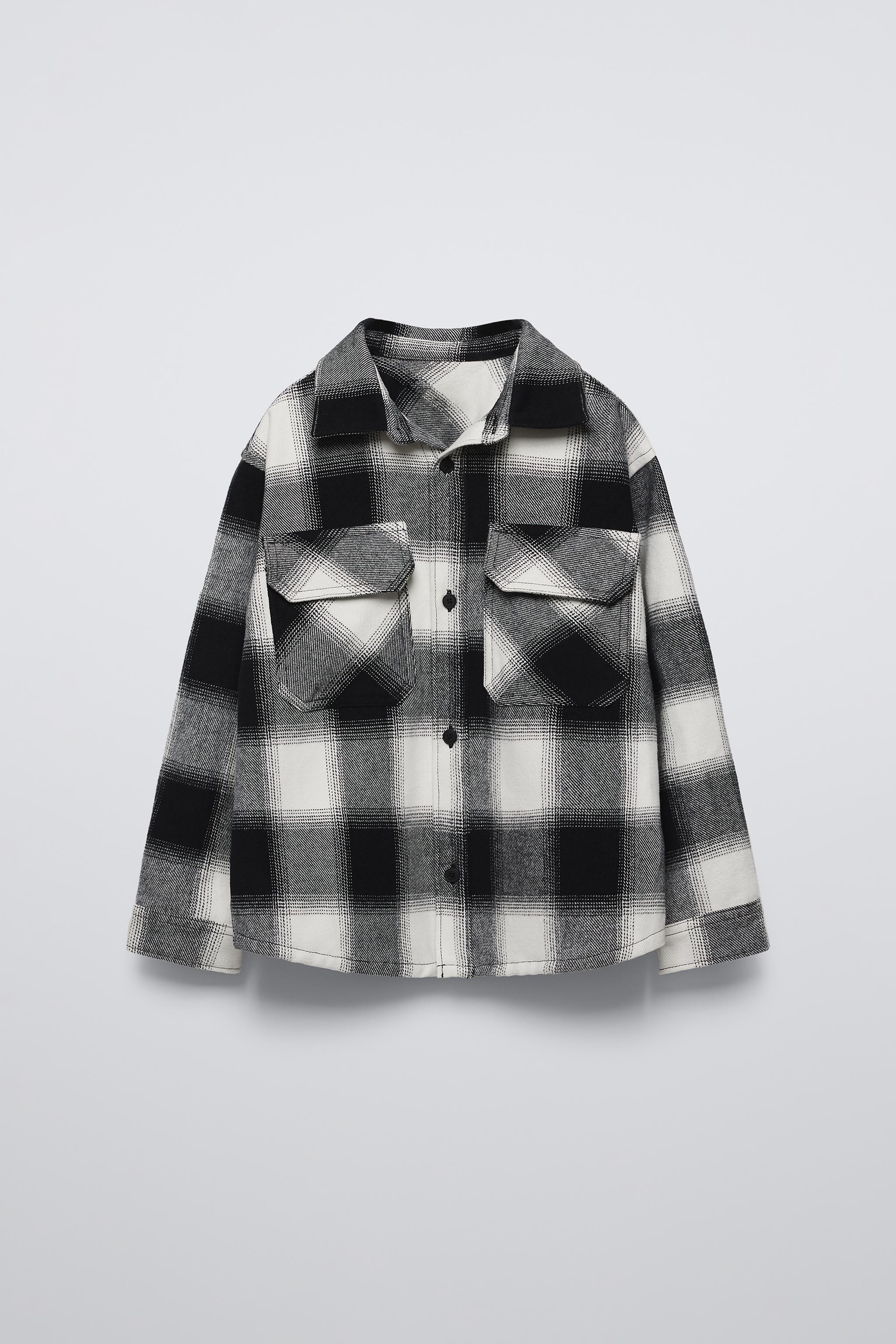 Outlet Zara Black Houndstooth Plaid Oversized Overshirt Shacket XS