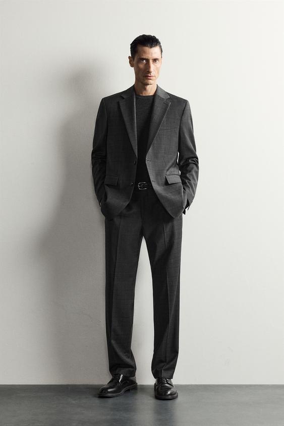 VESTE DE COSTUME À CARREAUX 100 % LAINE - Gris anthracite de Zara - Image 0