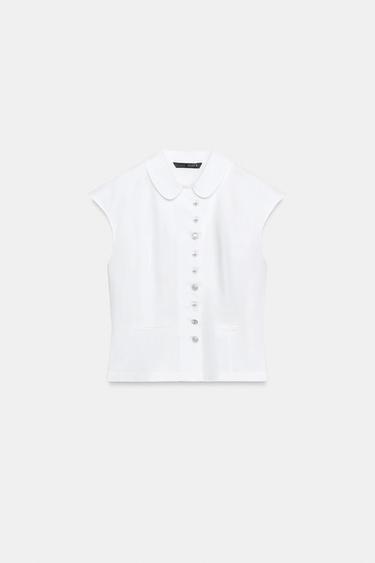 TOP GABARDINE BOUTONS - Blanc de Zara - Image 4