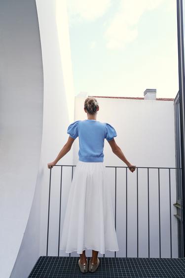 GILET EN MAILLE MANCHES COURTES BOUFFANTES - Bleu clair de Zara - Image 4