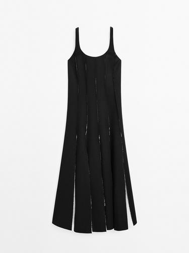 Zara Long flowing linen blend dress - Black - Image 0