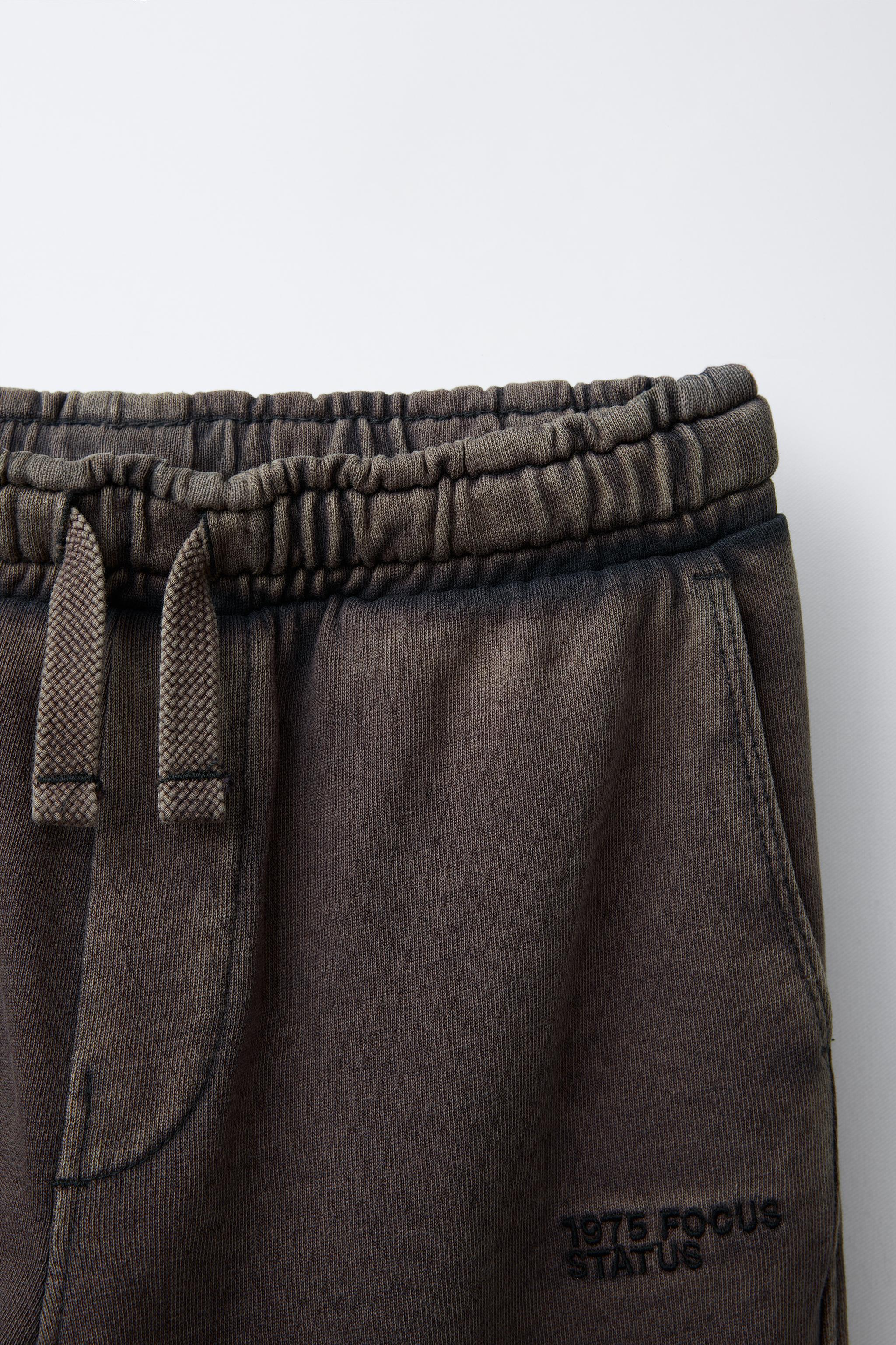 STRAIGHT LEG WASHED-EFFECT PLUSH TROUSERS - Dark brown