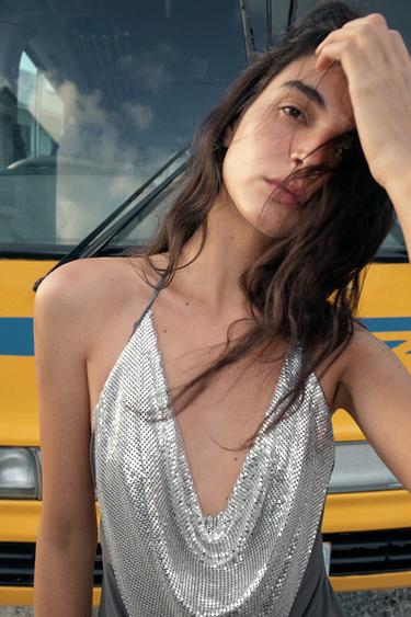 TOP DRAPÉ ET MAILLES CONTRASTANTES - Plomb foncé de Zara - Image 1