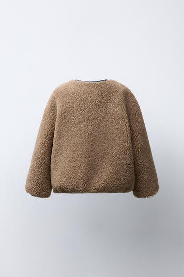 FAUX SHEARLING PATCHWORK FLORAL JACKET - camel by Zara