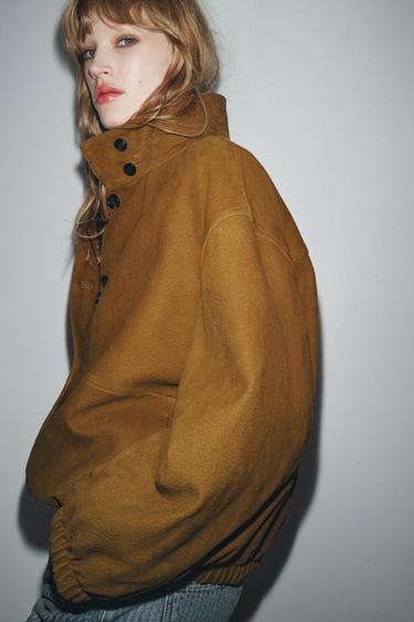 LEDER-BOMBERJACKE ZW COLLECTION LIMITED EDITION - Khaki von Zara