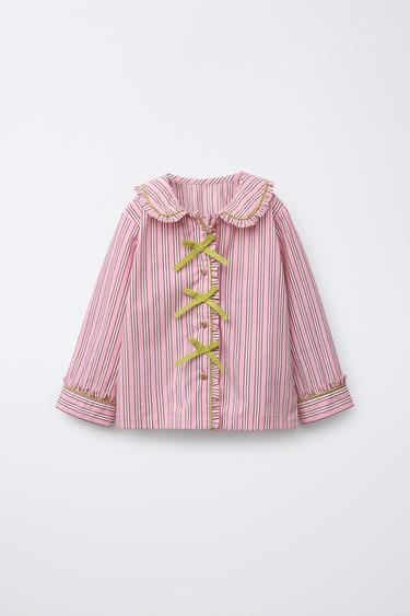 3-6 ANS/ PYJAMA CHEMISE LACETS ET PANTALON RAYURES - Rose de Zara - Image 1